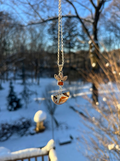Winter's End Agate & Orange Kyanite Necklace