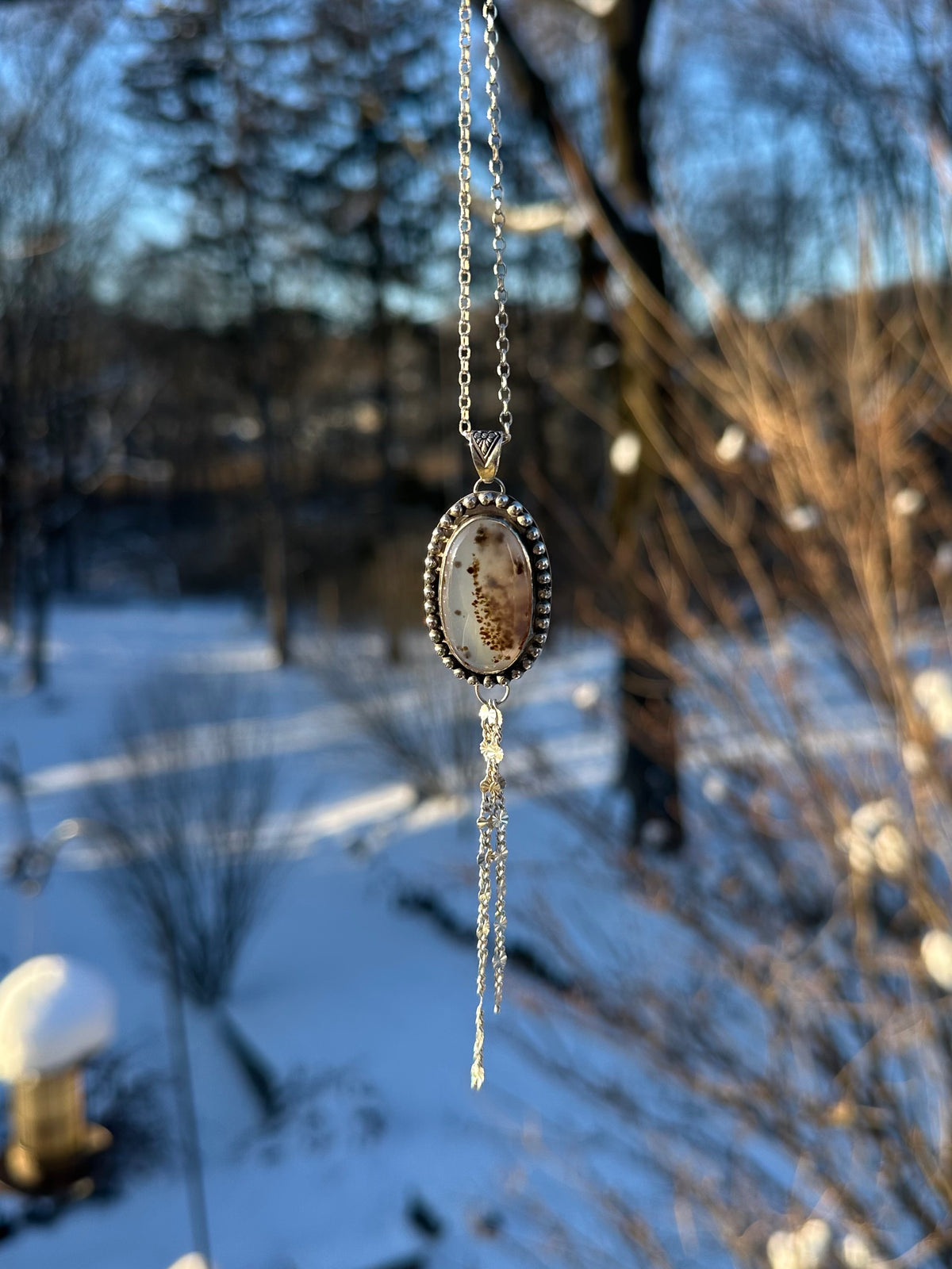 Winters End Snowy Agate Necklace
