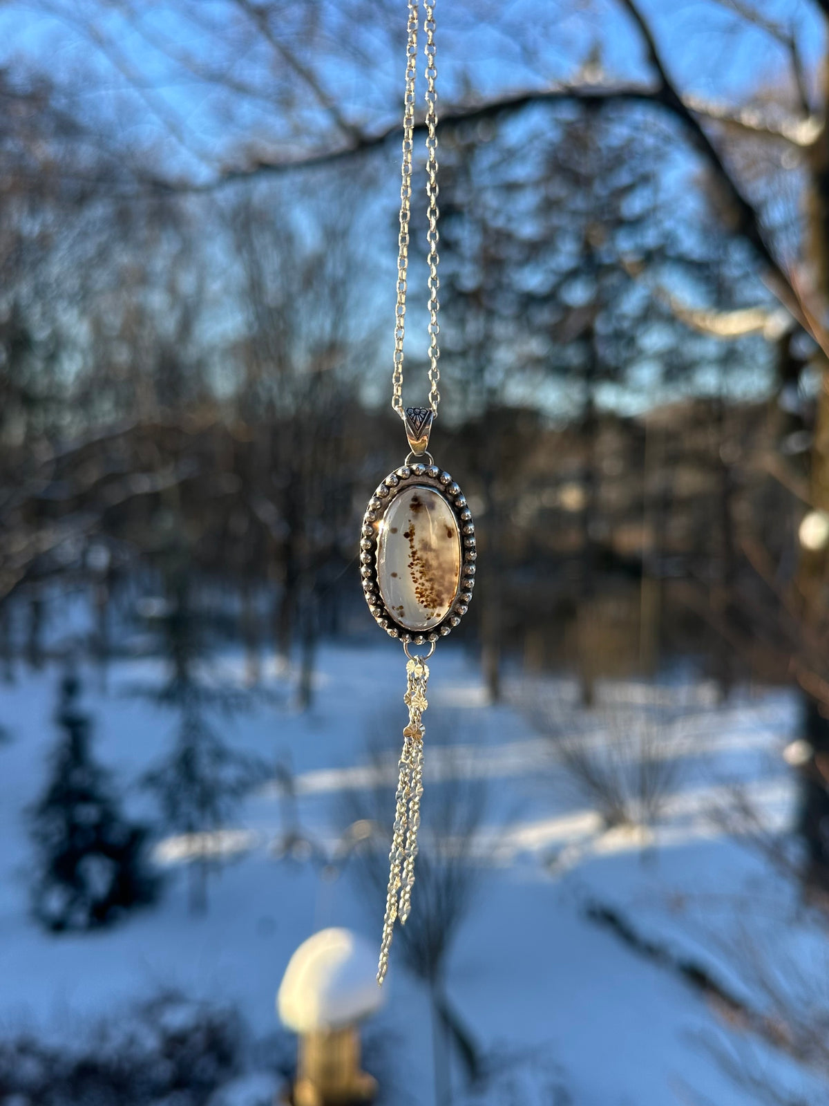 Winters End Snowy Agate Necklace