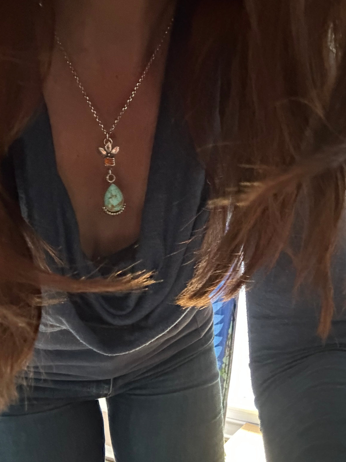 Kingman Turquoise and Orange Kyanite Necklace