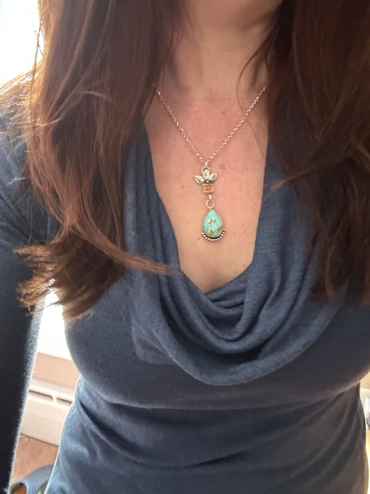 Kingman Turquoise and Orange Kyanite Necklace