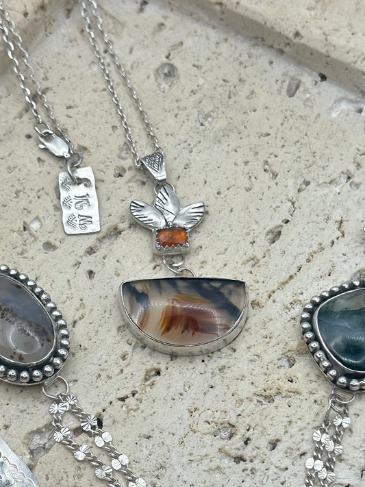 Winter's End Agate & Orange Kyanite Necklace