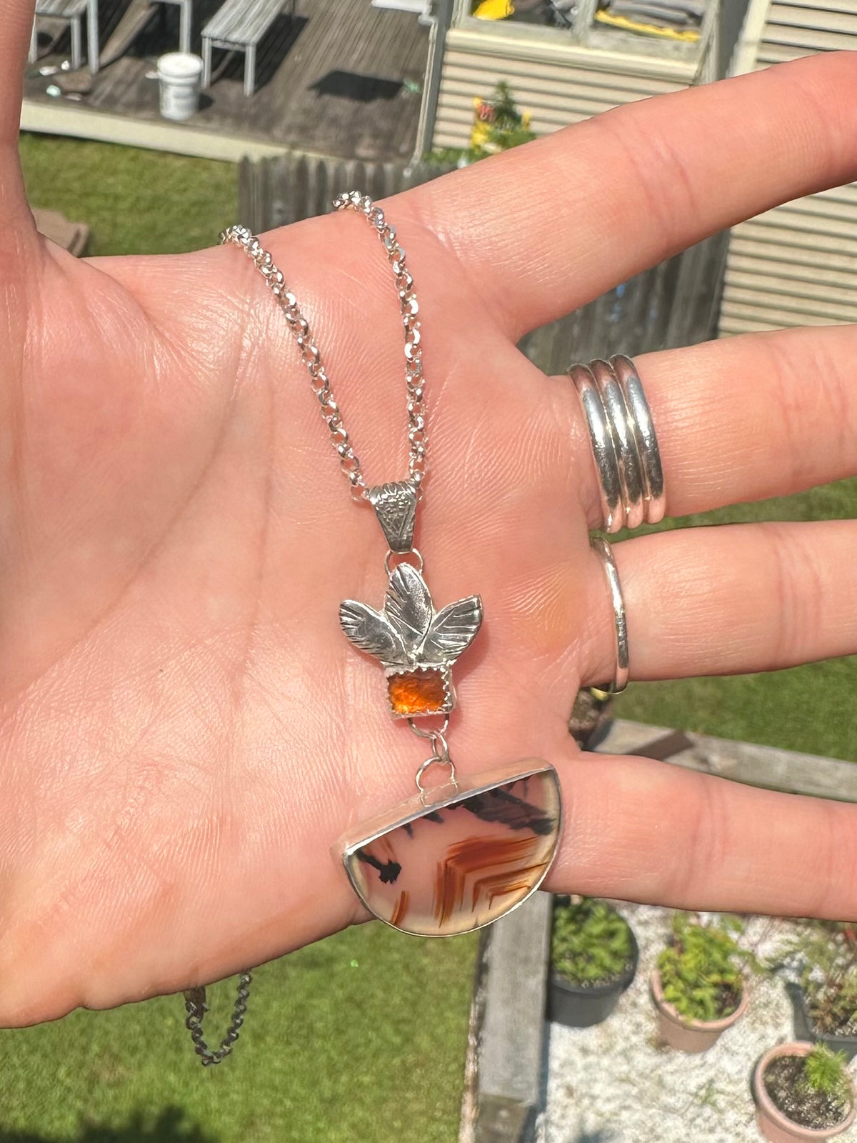 Winter's End Agate & Orange Kyanite Necklace