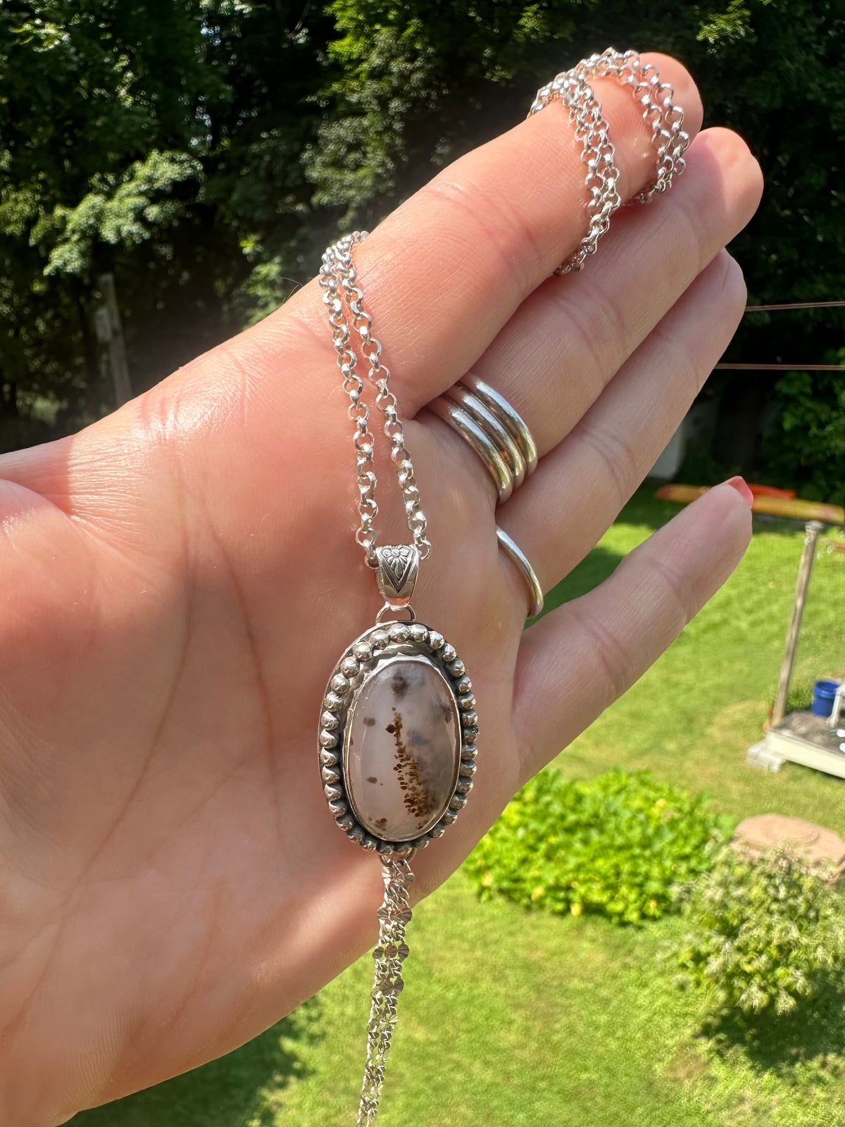 Winters End Snowy Agate Necklace