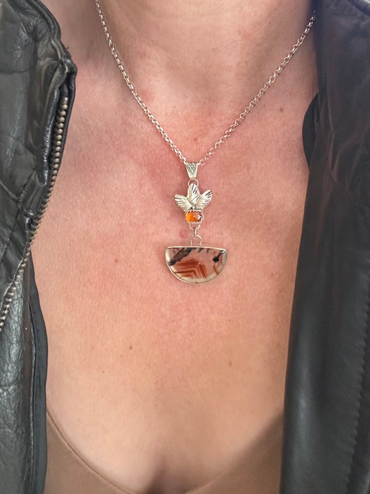 Winter's End Agate & Orange Kyanite Necklace