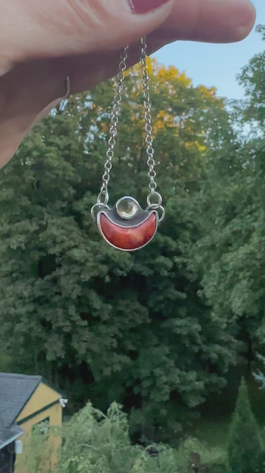 Spiny Oyster and Citrine Waxing Moon Necklace